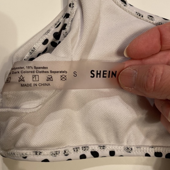 3/$30* Shein Small Bikini Top Off-White Tank Black PolkaDot Dalmatian spot look - Picture 5 of 6
